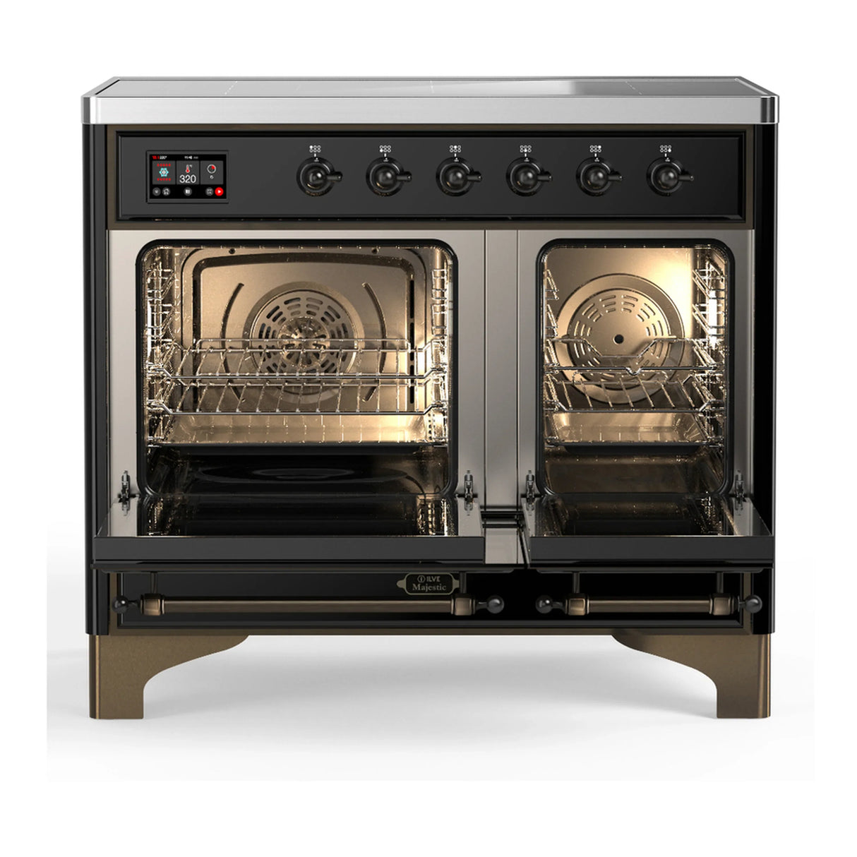 ILVE Majestic III 40-Inch Induction Range with 6 Induction Elements and Triple Glass Door Electric Oven in Glossy Black with Burnished Trim (UMDIB40NR3BKB)