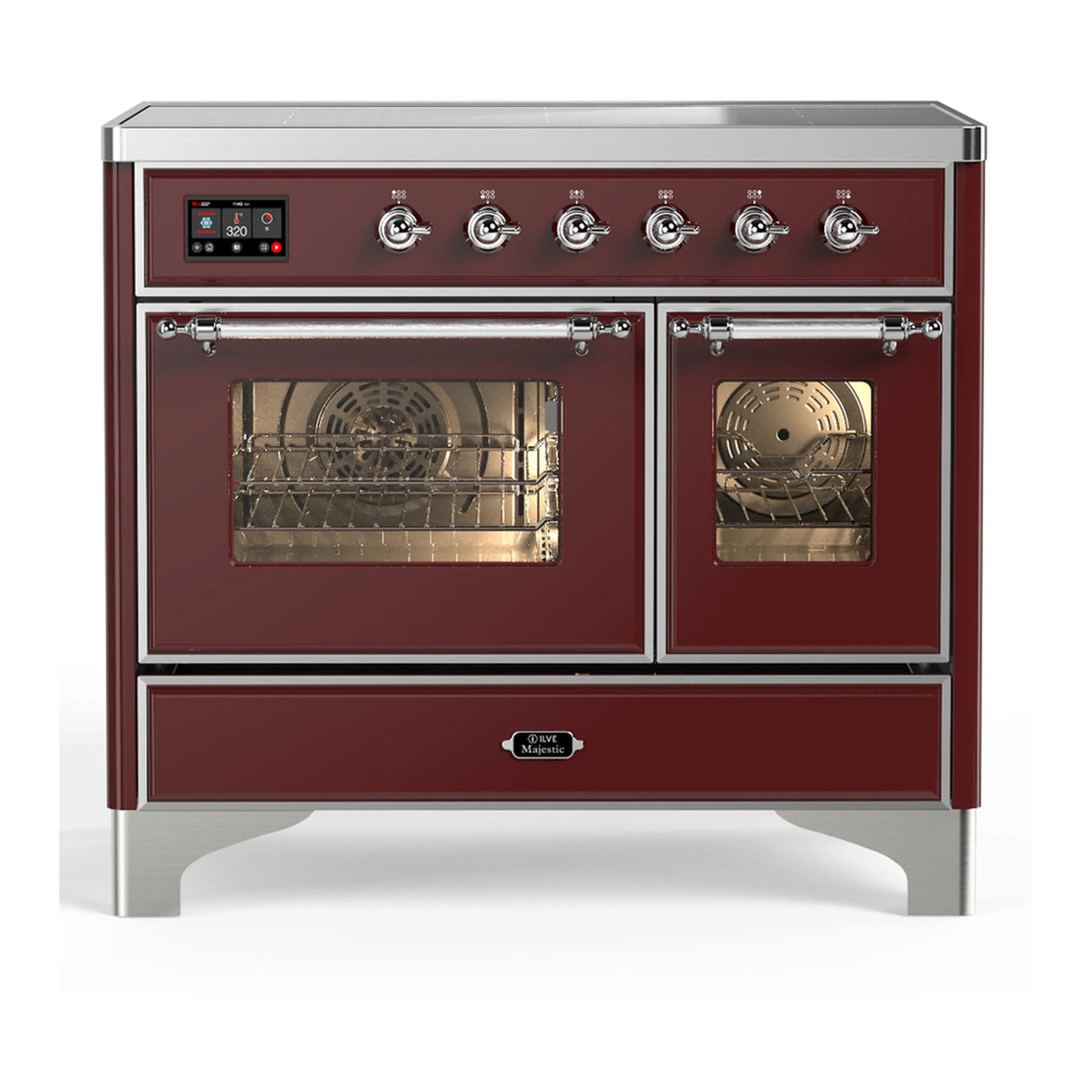 ILVE Majestic III 40-Inch Induction Range with 6 Induction Elements and Triple Glass Door Electric Oven in Burgundy with Chrome Trim (UMDIB40NR3BUC)