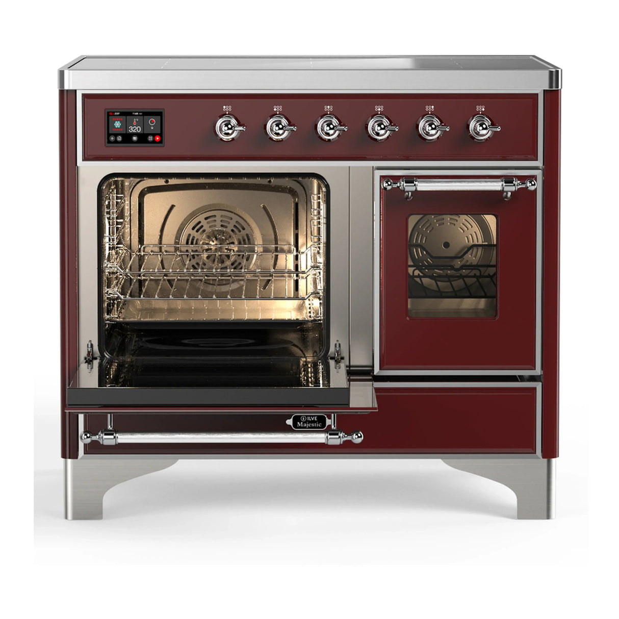 ILVE Majestic III 40-Inch Induction Range with 6 Induction Elements and Triple Glass Door Electric Oven in Burgundy with Chrome Trim (UMDIB40NR3BUC)