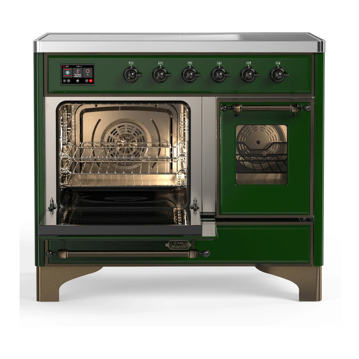 ILVE Majestic III 40-Inch Induction Range with 6 Induction Elements and Triple Glass Door Electric Oven in Emerald Green with Burnished Trim (UMDIB40NR3EGB)