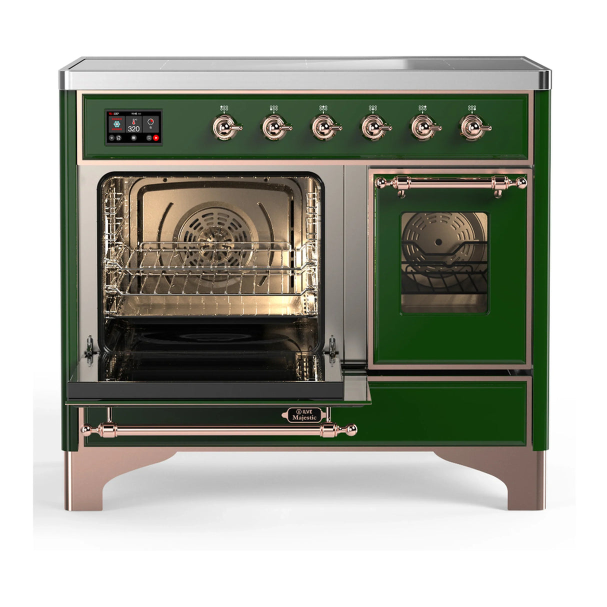 ILVE Majestic III 40-Inch Induction Range with 6 Induction Elements and Triple Glass Door Electric Oven in Emerald Green with Copper Trim (UMDIB40NR3EGP)