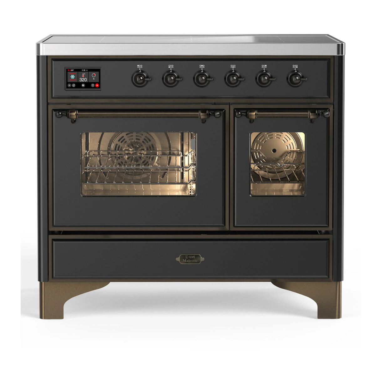ILVE Majestic III 40-Inch Induction Range with 6 Induction Elements and Triple Glass Door Electric Oven in Matte Graphite with Burnished Trim (UMDIB40NR3MGB)