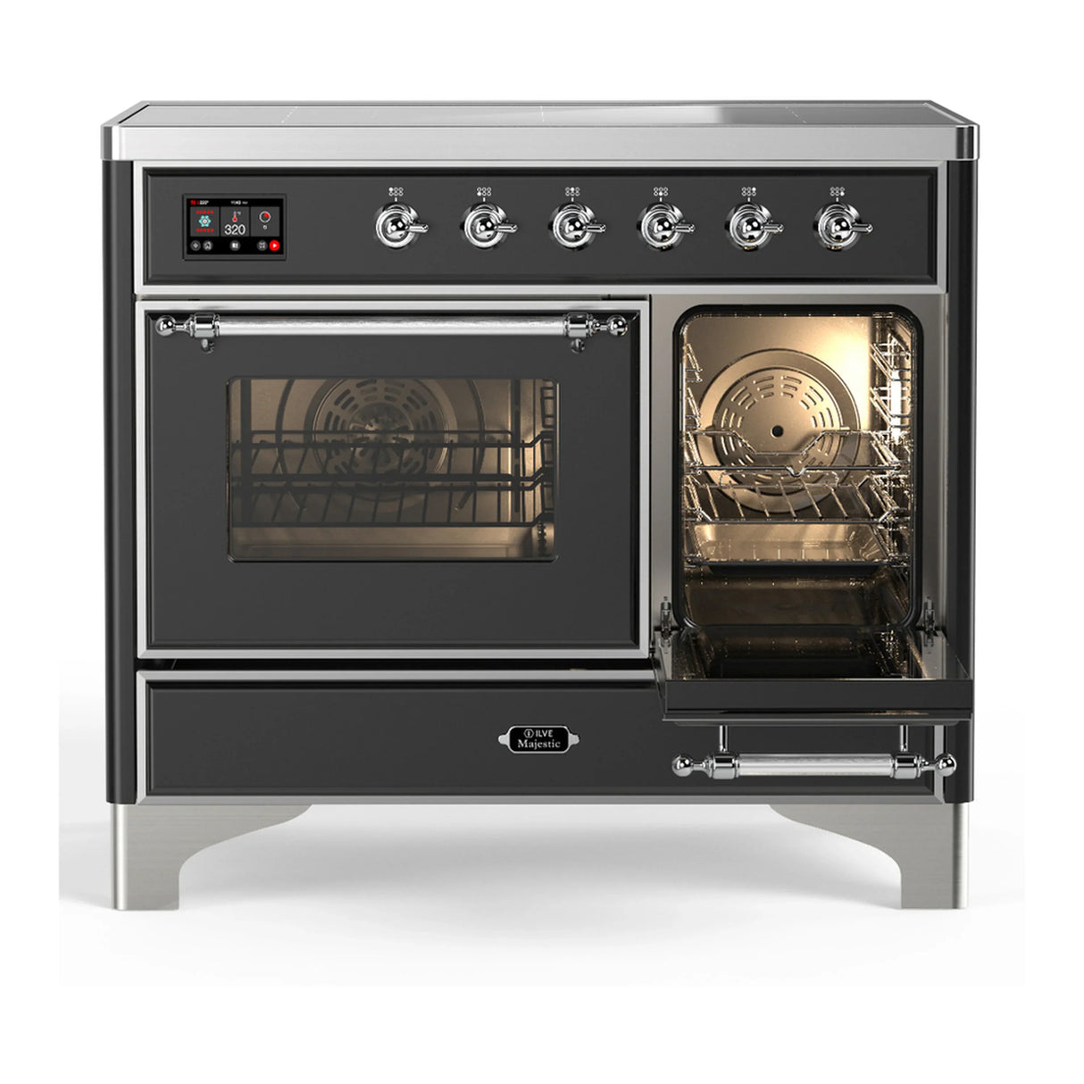ILVE Majestic III 40-Inch Induction Range with 6 Induction Elements and Triple Glass Door Electric Oven in Matte Graphite with Chrome Trim (UMDIB40NR3MGC)