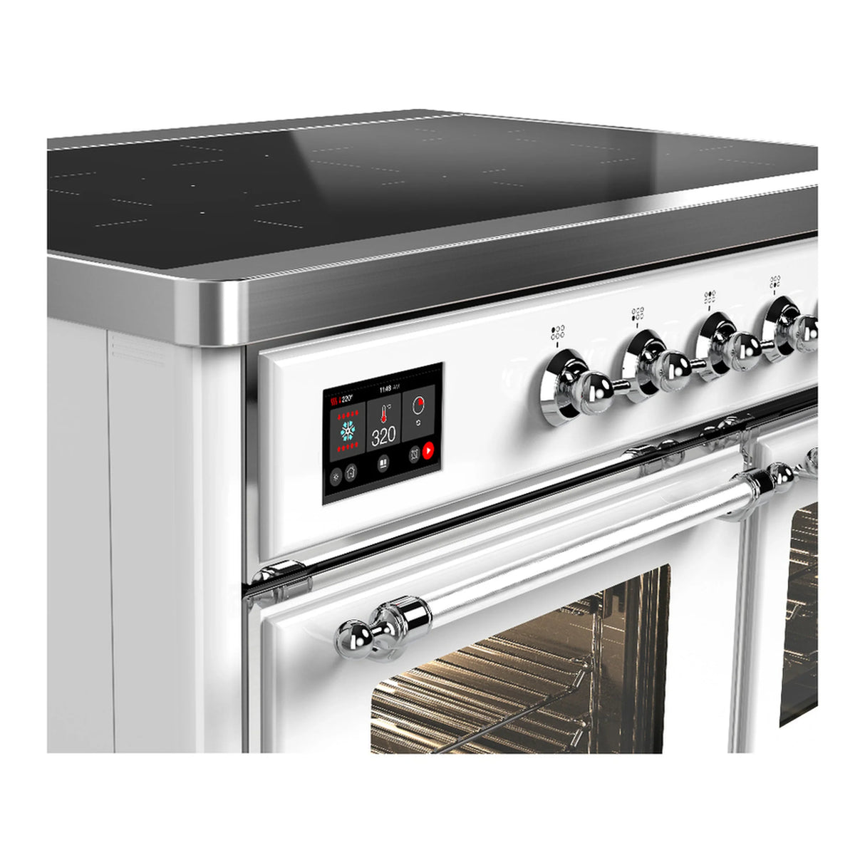 ILVE Majestic III 40-Inch Induction Range with 6 Induction Elements and Triple Glass Door Electric Oven in White with Chrome Trim (UMDIB40NR3WHC)