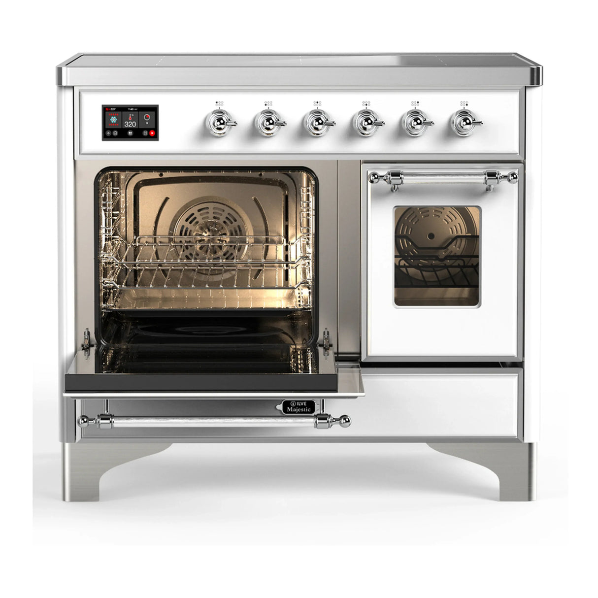 ILVE Majestic III 40-Inch Induction Range with 6 Induction Elements and Triple Glass Door Electric Oven in White with Chrome Trim (UMDIB40NR3WHC)