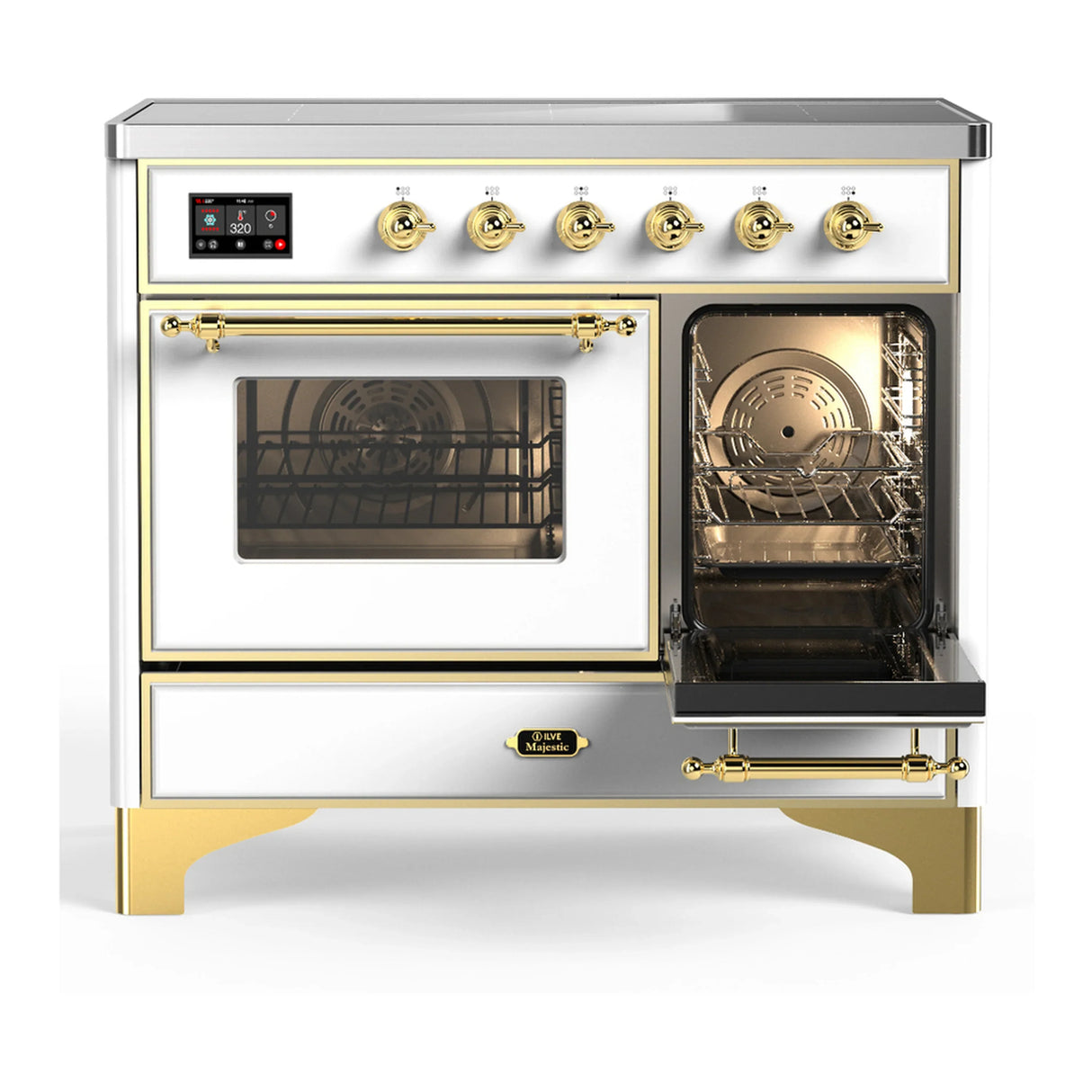 ILVE Majestic III 40-Inch Induction Range with 6 Induction Elements and Triple Glass Door Electric Oven in White with Brass Trim (UMDIB40NR3WHG)