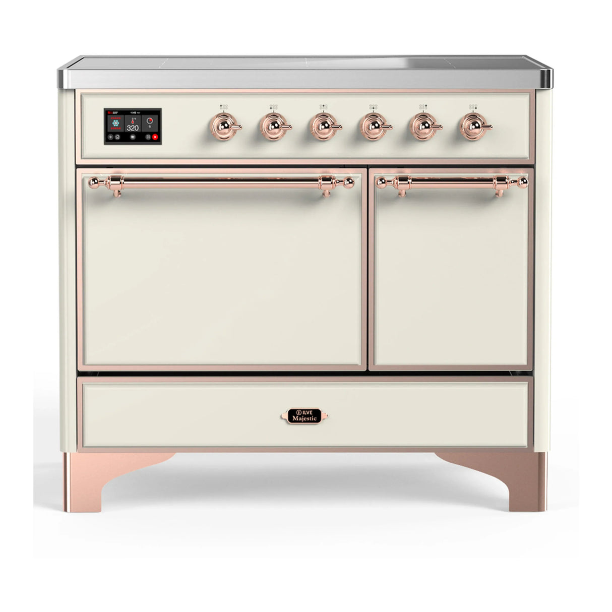 ILVE Majestic III 40-Inch Induction Range with 6 Induction Elements and Solid Door Electric Oven in Antique White with Copper Trim (UMDIB40QNR3AWP)