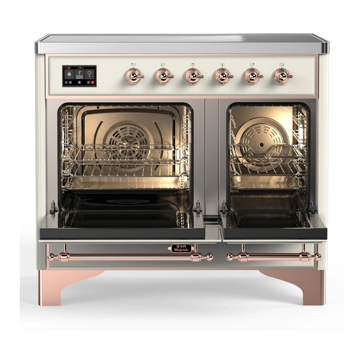 ILVE Majestic III 40-Inch Induction Range with 6 Induction Elements and Solid Door Electric Oven in Antique White with Copper Trim (UMDIB40QNR3AWP)