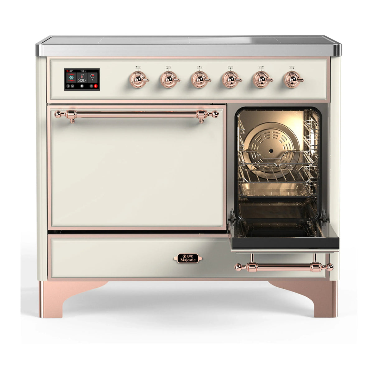 ILVE Majestic III 40-Inch Induction Range with 6 Induction Elements and Solid Door Electric Oven in Antique White with Copper Trim (UMDIB40QNR3AWP)