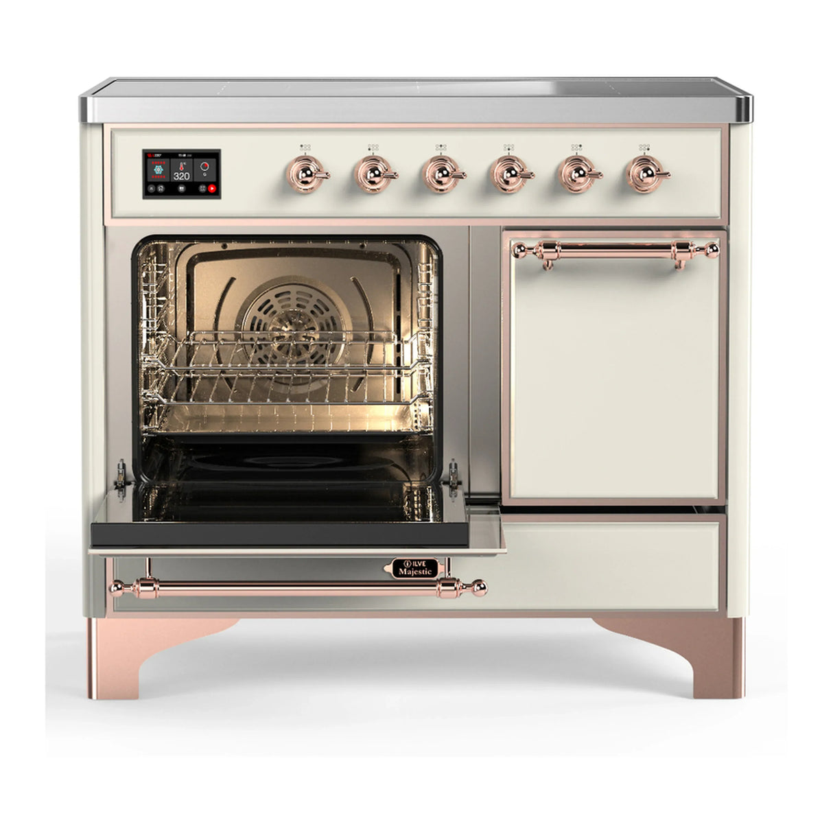 ILVE Majestic III 40-Inch Induction Range with 6 Induction Elements and Solid Door Electric Oven in Antique White with Copper Trim (UMDIB40QNR3AWP)