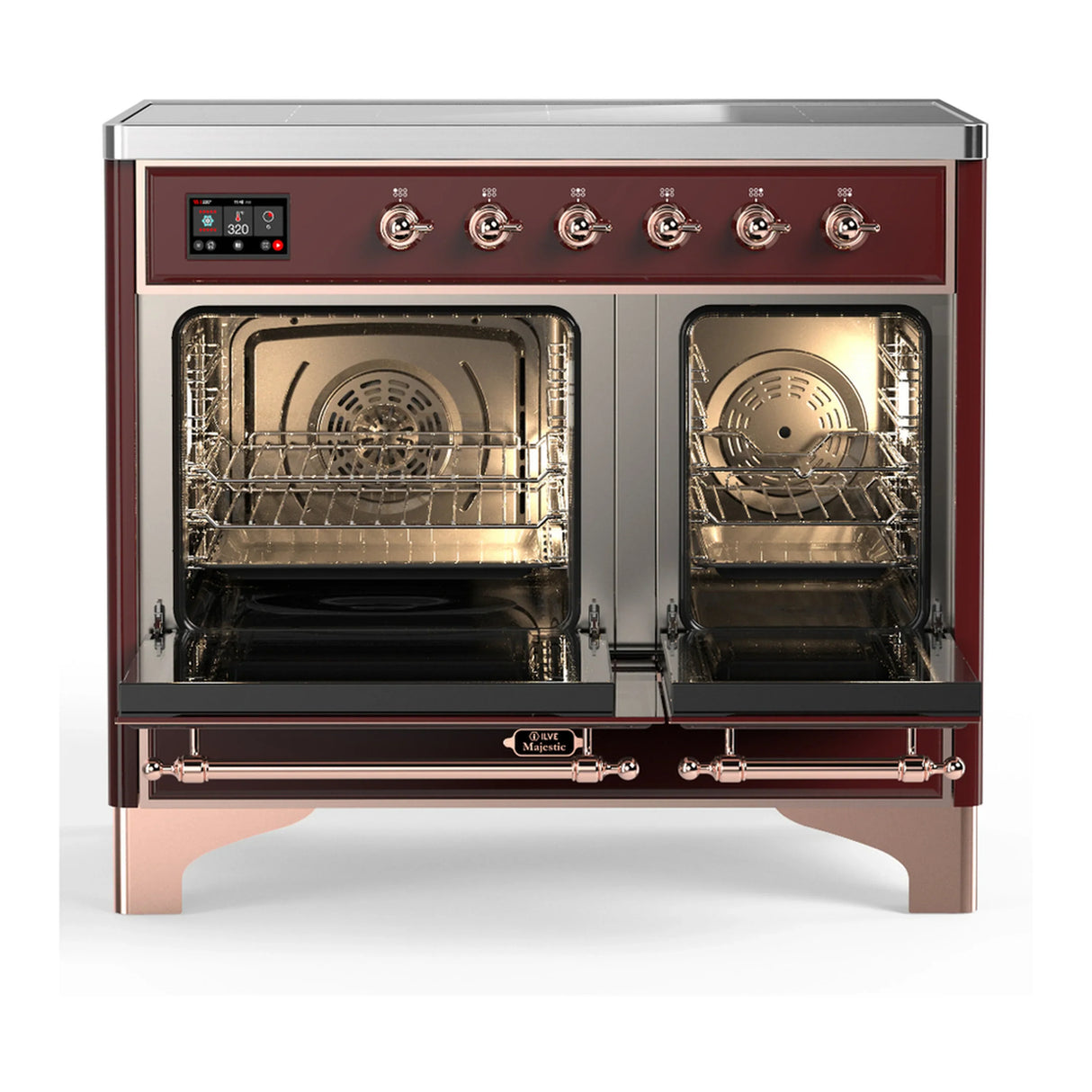 ILVE Majestic III 40-Inch Induction Range with 6 Induction Elements and Solid Door Electric Oven in Burgundy with Copper Trim (UMDIB40QNR3BUP)