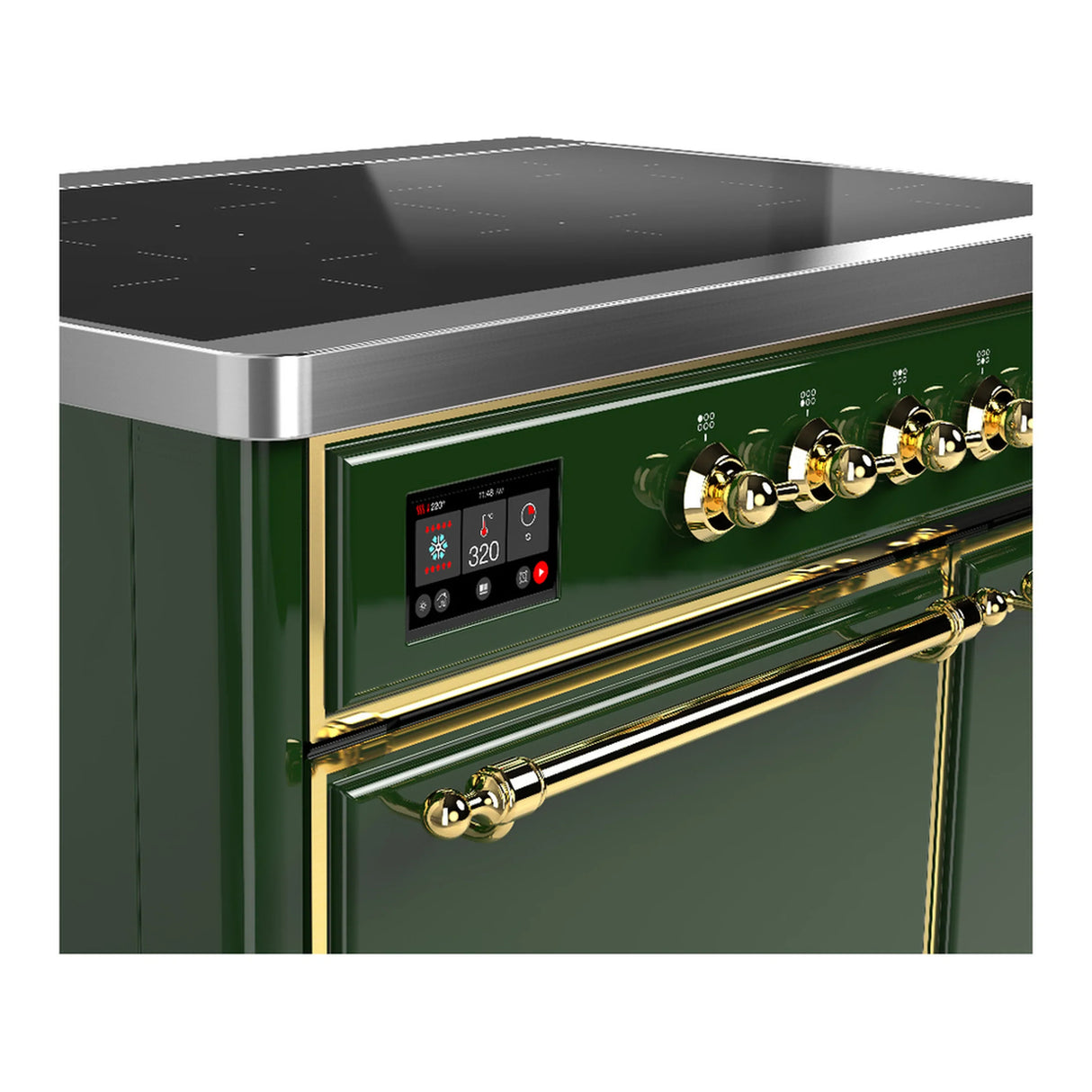 ILVE Majestic III 40-Inch Induction Range with 6 Induction Elements and Solid Door Electric Oven in Emerald Green with Brass Trim (UMDIB40QNR3EGG)