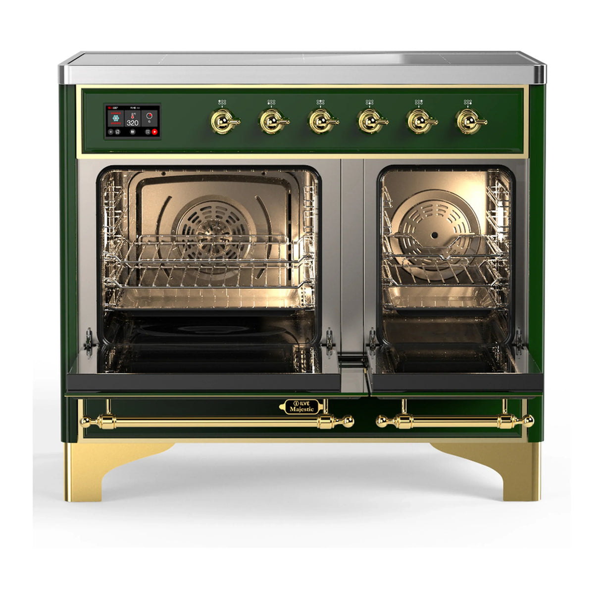 ILVE Majestic III 40-Inch Induction Range with 6 Induction Elements and Solid Door Electric Oven in Emerald Green with Brass Trim (UMDIB40QNR3EGG)