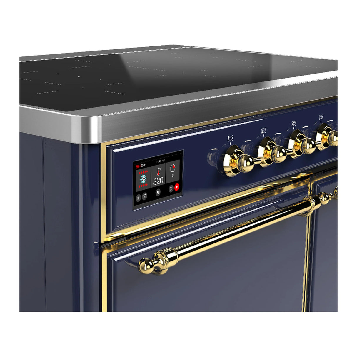 ILVE Majestic III 40-Inch Induction Range with 6 Induction Elements and Solid Door Electric Oven in Mightnight Blue with Brass Trim (UMDIB40QNR3MBG)