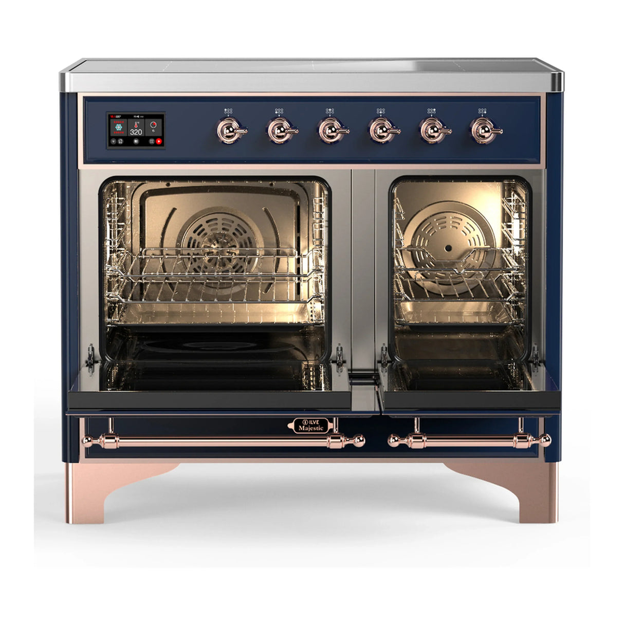 ILVE Majestic III 40-Inch Induction Range with 6 Induction Elements and Solid Door Electric Oven in Mightnight Blue with Copper Trim (UMDIB40QNR3MBP)