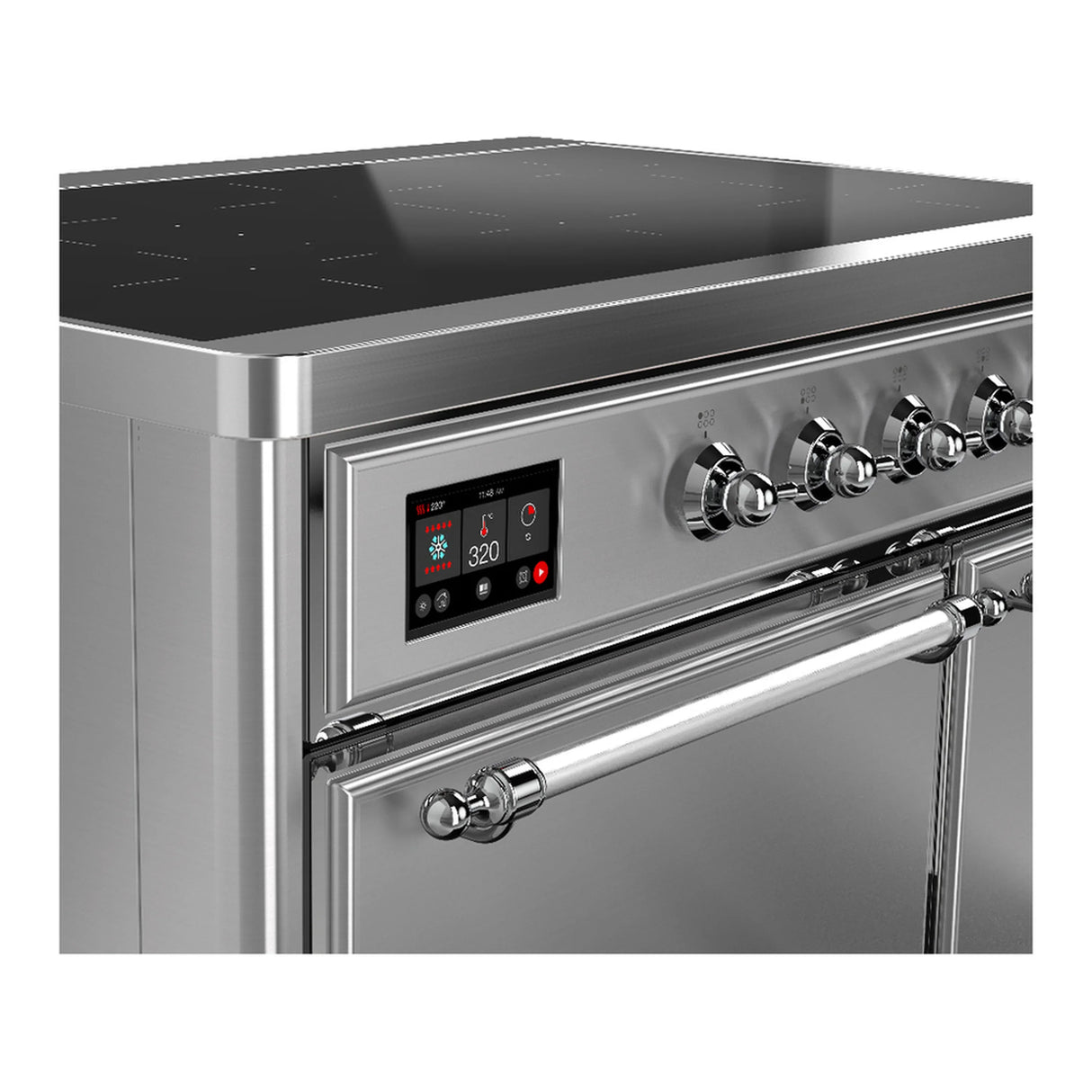 ILVE Majestic III 40-Inch Induction Range with 6 Induction Elements and Solid Door Electric Oven in Stainless Steel with Chrome Trim (UMDIB40QNR3SSC)