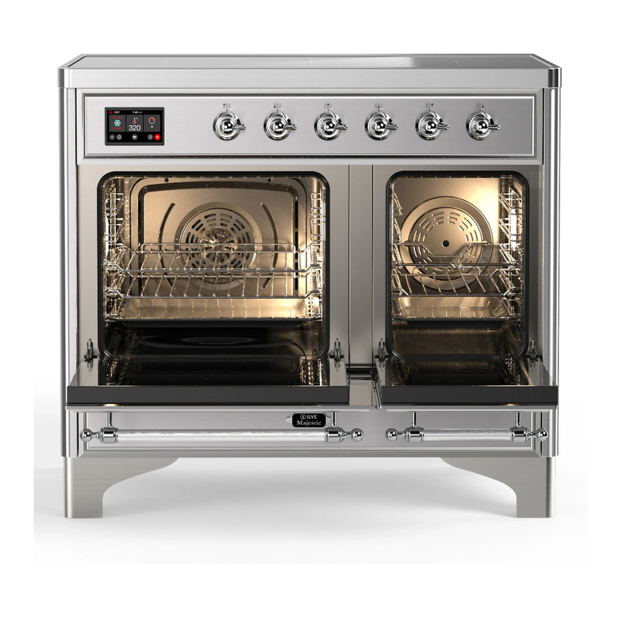 ILVE Majestic III 40-Inch Induction Range with 6 Induction Elements and Solid Door Electric Oven in Stainless Steel with Chrome Trim (UMDIB40QNR3SSC)