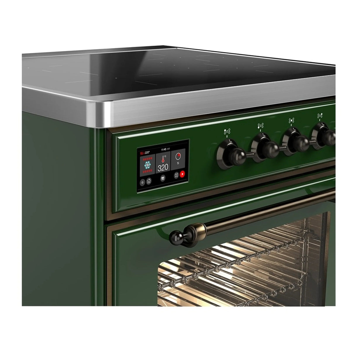 ILVE Majestic III 30-Inch Induction Range with 4 Induction Elements and Triple Glass Door Electric Oven in Emerald Green with Burnished Trim (UMIB30NR3EGB)