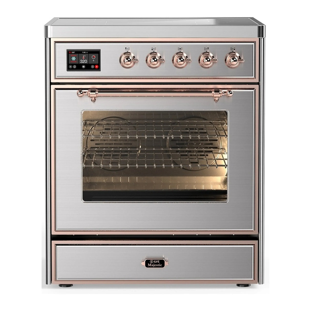 ILVE Majestic III 30-Inch Induction Range with 4 Induction Elements and Triple Glass Door Electric Oven in Stainless Steel with Copper Trim (UMIB30NR3SSP)