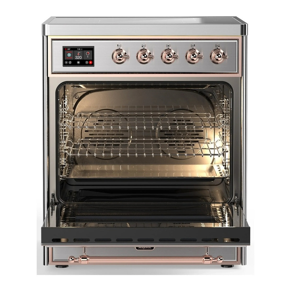 ILVE Majestic III 30-Inch Induction Range with 4 Induction Elements and Triple Glass Door Electric Oven in Stainless Steel with Copper Trim (UMIB30NR3SSP)