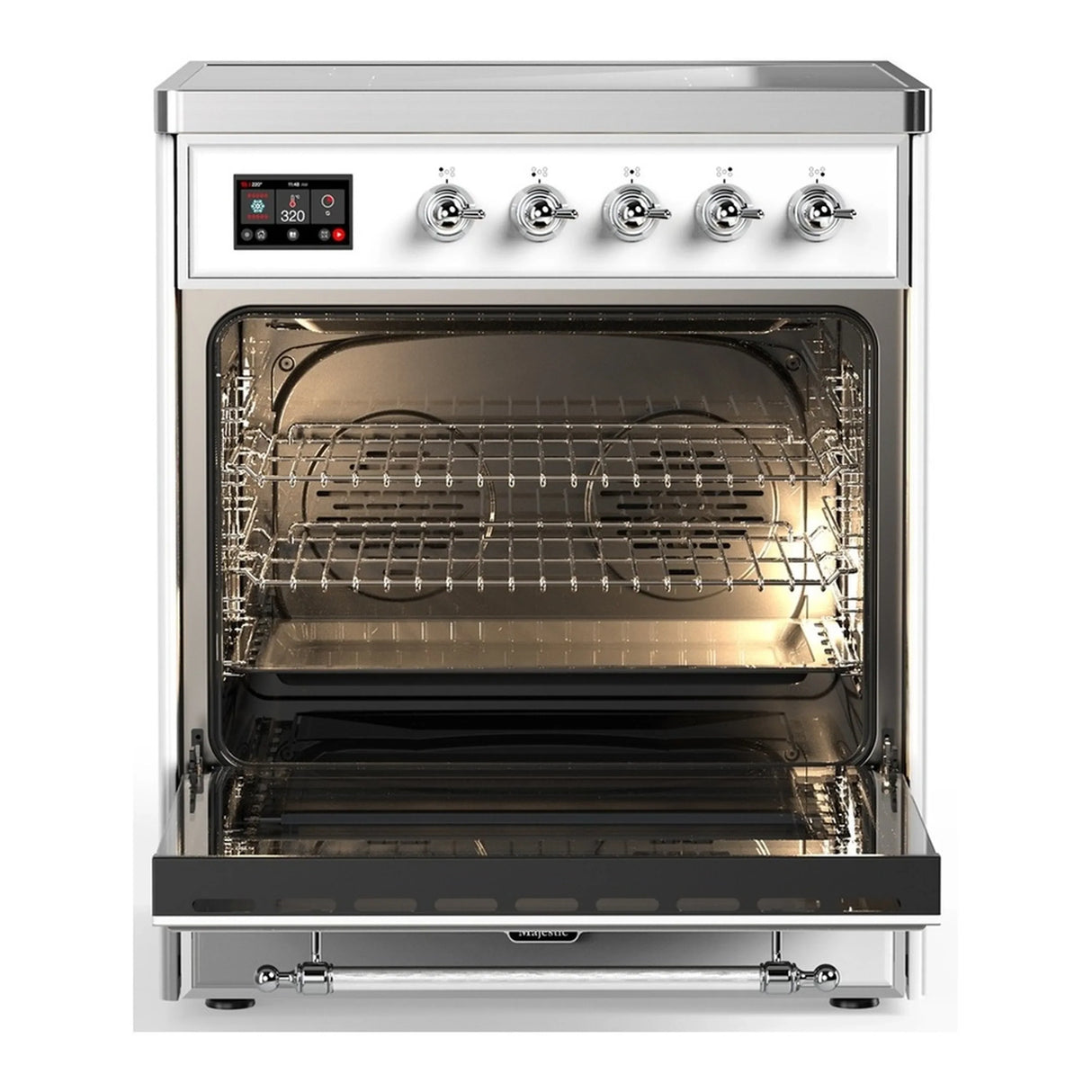 ILVE Majestic III 30-Inch Induction Range with 4 Induction Elements and Triple Glass Door Electric Oven in White with Chrome Trim (UMIB30NR3WHC)