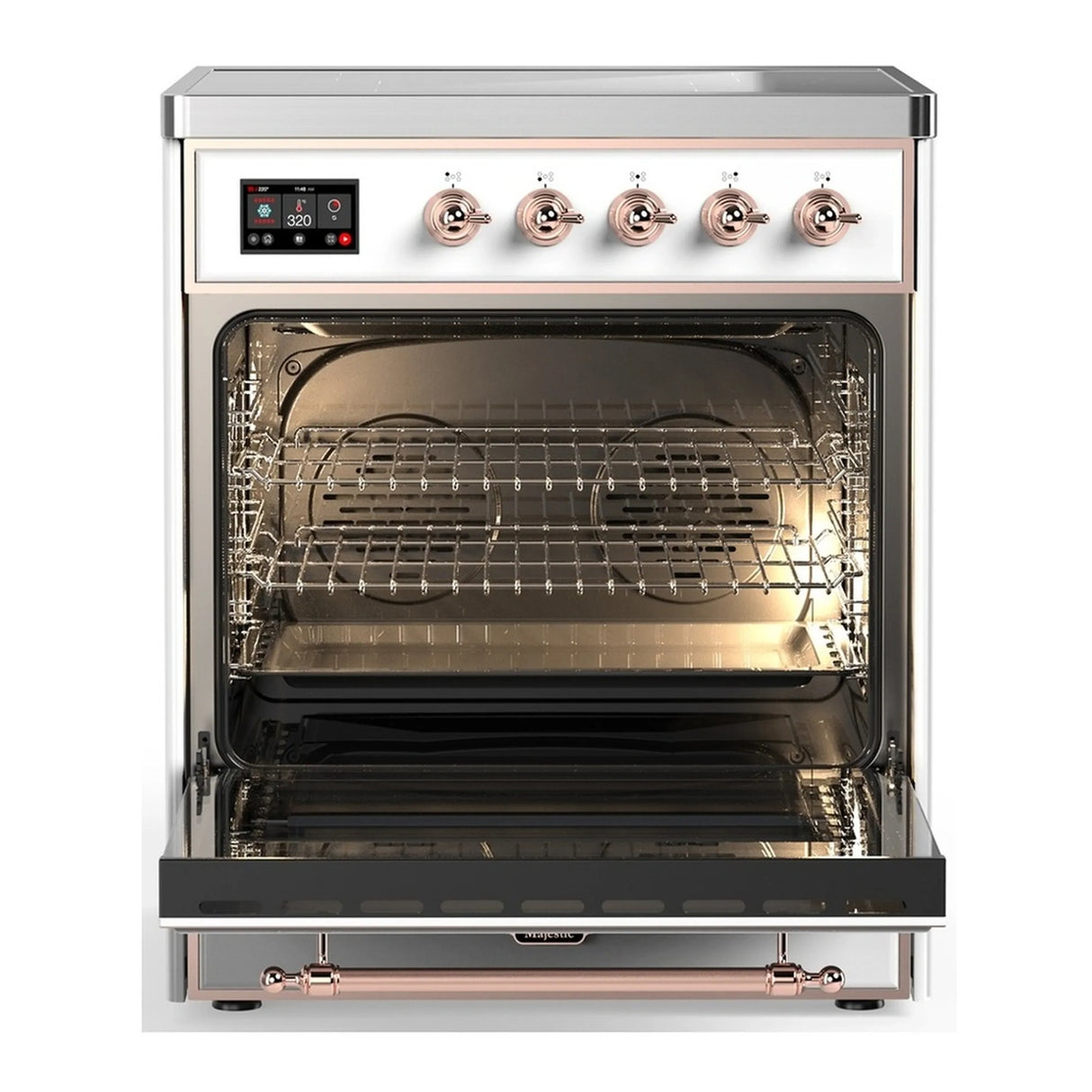 ILVE Majestic III 30-Inch Induction Range with 4 Induction Elements and Triple Glass Door Electric Oven in White with Copper Trim (UMIB30NR3WHP)