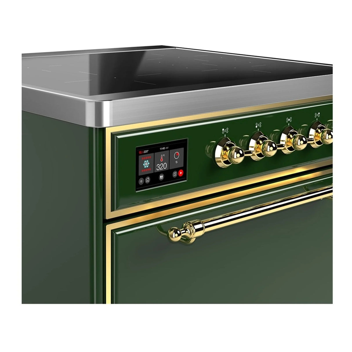 ILVE Majestic III 30-Inch Induction Range with 4 Induction Elements and Solid Door Electric Oven in Emerald Green with Brass Trim (UMIB30QNR3EGG)