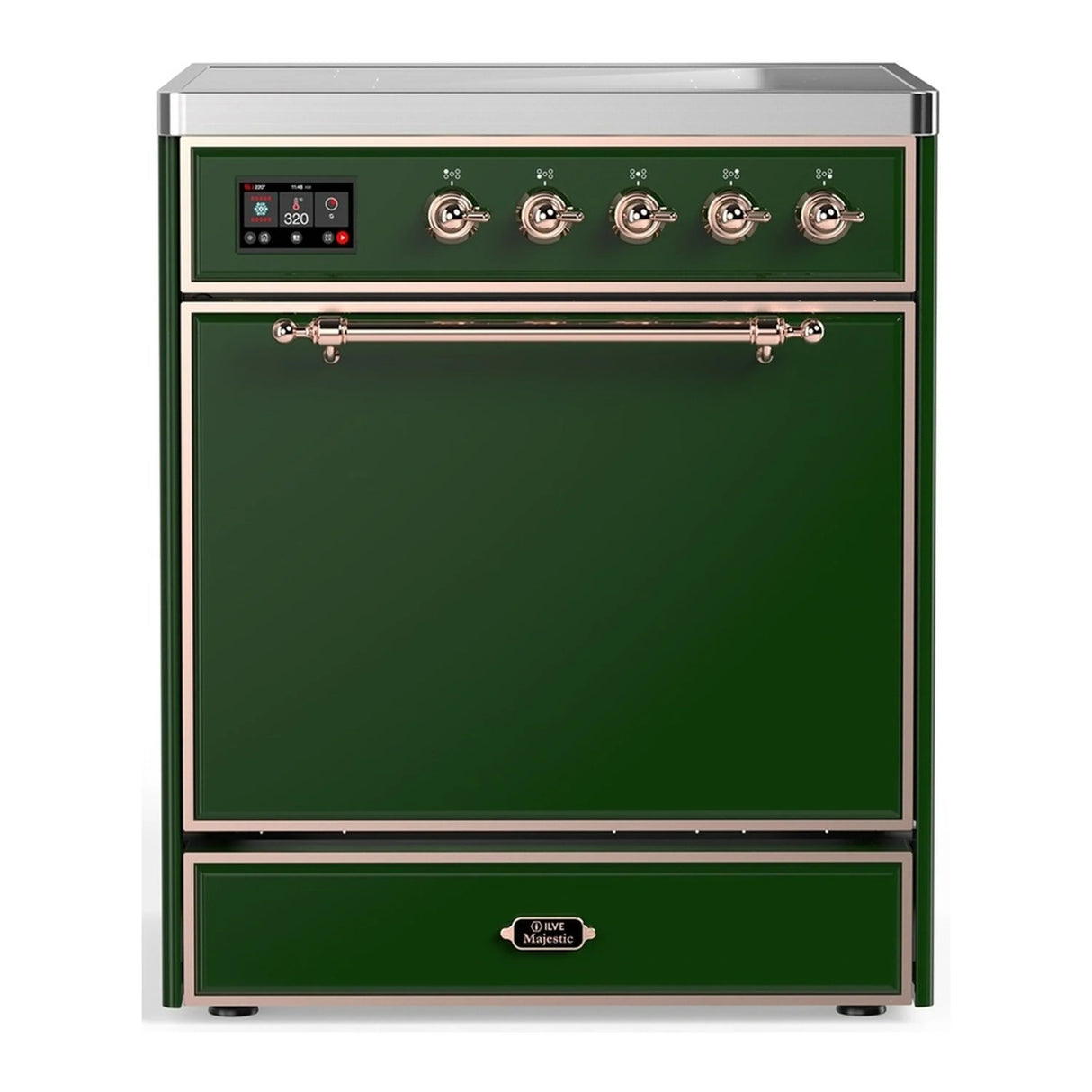 ILVE Majestic III 30-Inch Induction Range with 4 Induction Elements and Solid Door Electric Oven in Emerald Green with Copper Trim (UMIB30QNR3EGP)