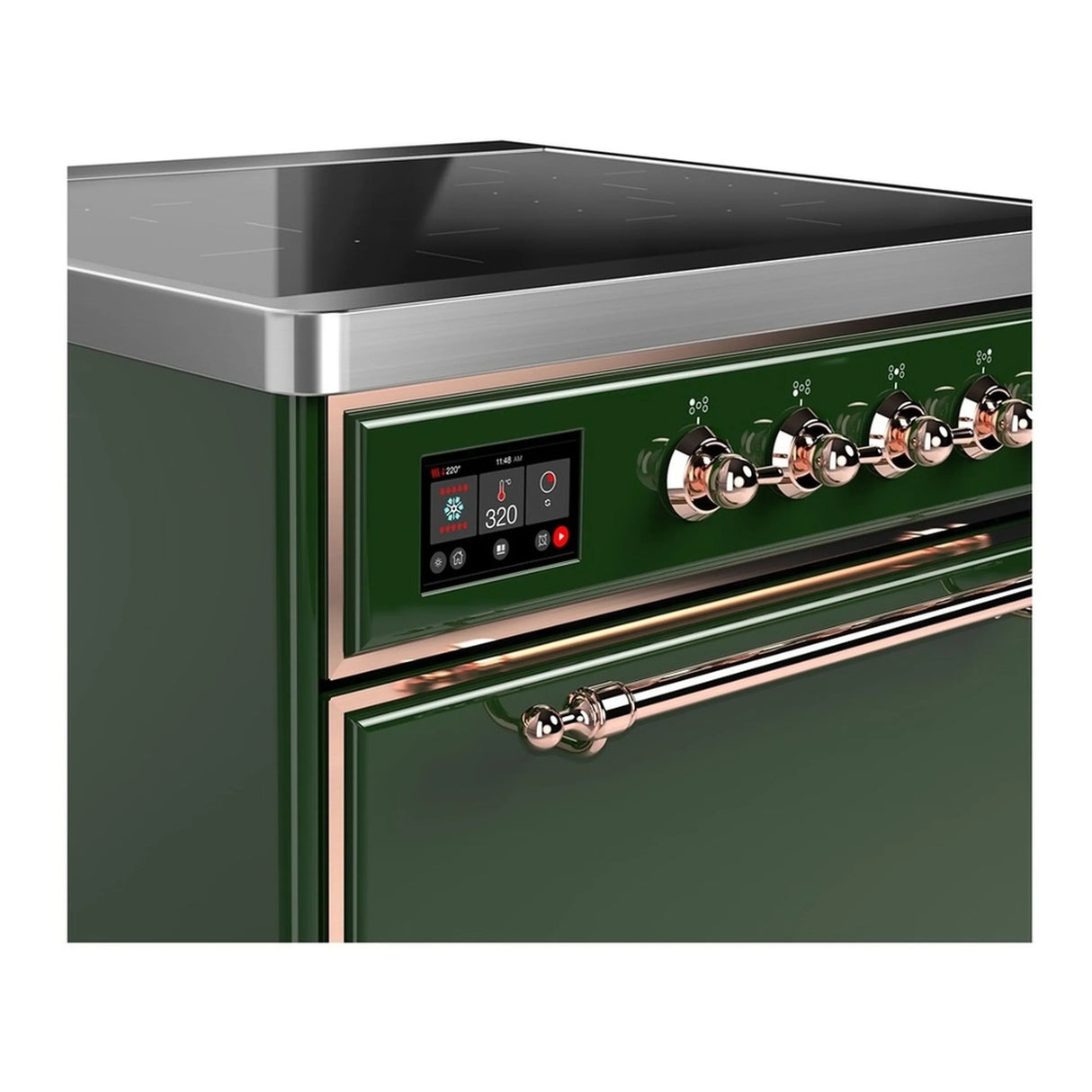 ILVE Majestic III 30-Inch Induction Range with 4 Induction Elements and Solid Door Electric Oven in Emerald Green with Copper Trim (UMIB30QNR3EGP)