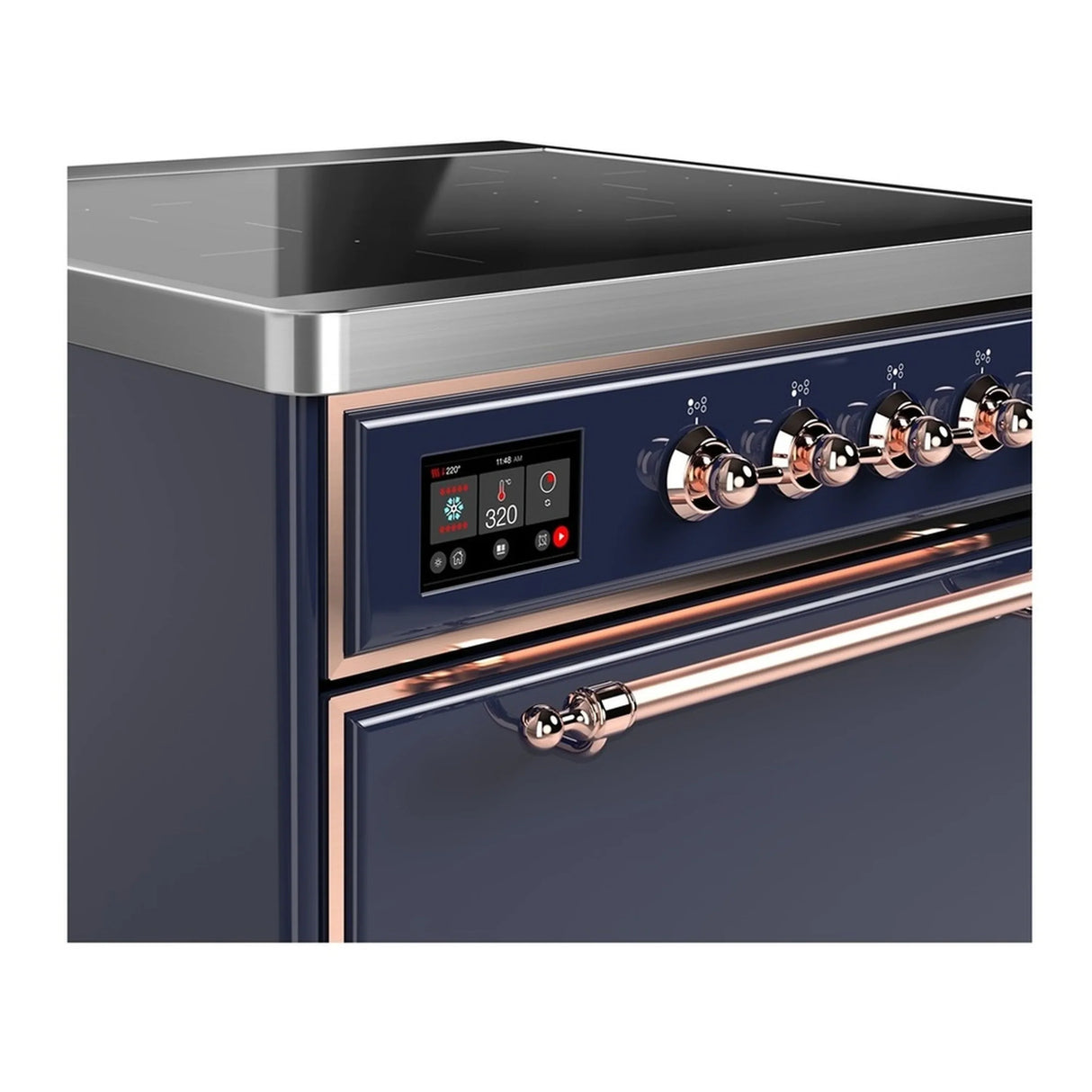 ILVE Majestic III 30-Inch Induction Range with 4 Induction Elements and Solid Door Electric Oven in Mightnight Blue with Copper Trim (UMIB30QNR3MBP)