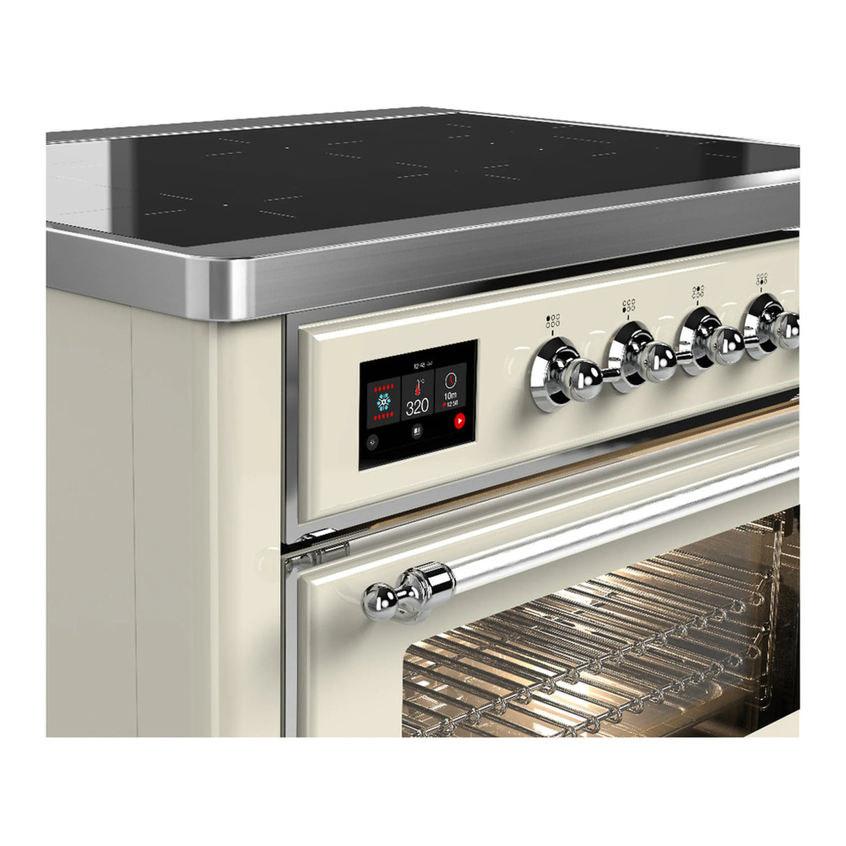 ILVE Majestic III 36-Inch Induction Range with 6 Induction Elements and Triple Glass Door Electric Oven in Antique White with Chrome Trim (UMIB36NR3AWC)