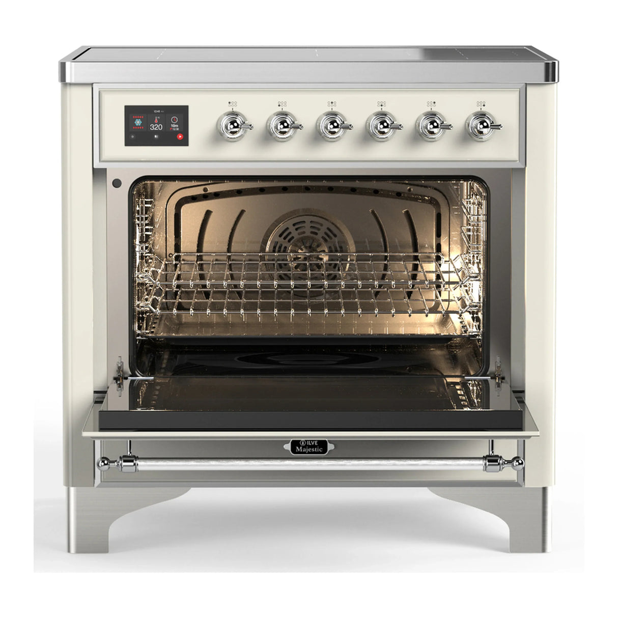 ILVE Majestic III 36-Inch Induction Range with 6 Induction Elements and Triple Glass Door Electric Oven in Antique White with Chrome Trim (UMIB36NR3AWC)
