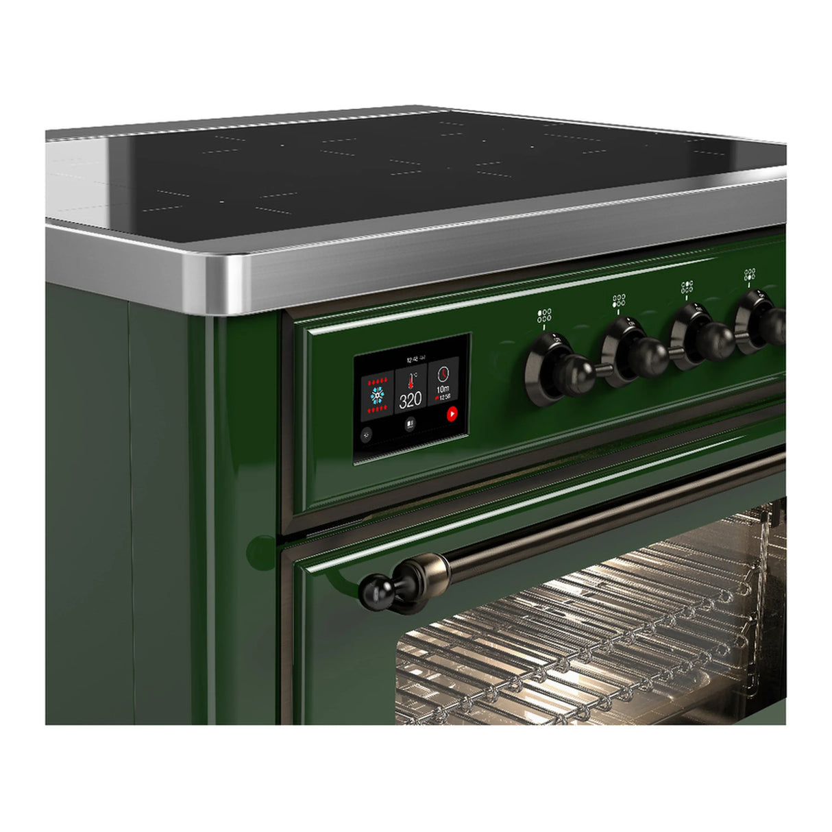 ILVE Majestic III 36-Inch Induction Range with 6 Induction Elements and Triple Glass Door Electric Oven in Emerald Green with Burnished Trim (UMIB36NR3EGB)