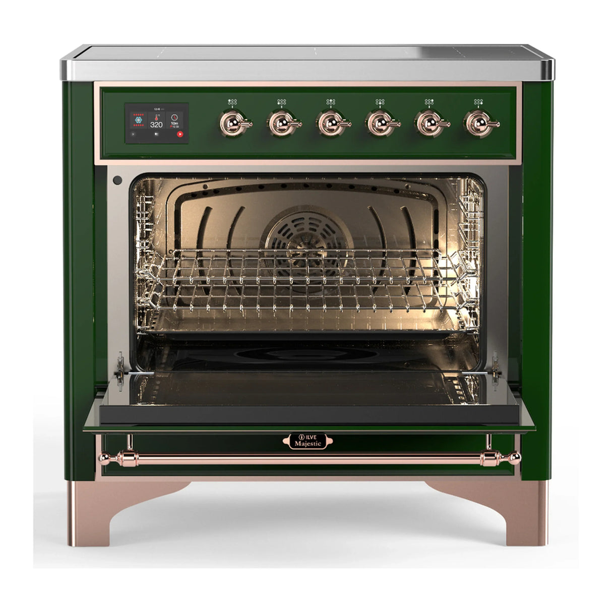 ILVE Majestic III 36-Inch Induction Range with 6 Induction Elements and Triple Glass Door Electric Oven in Emerald Green with Copper Trim (UMIB36NR3EGP)