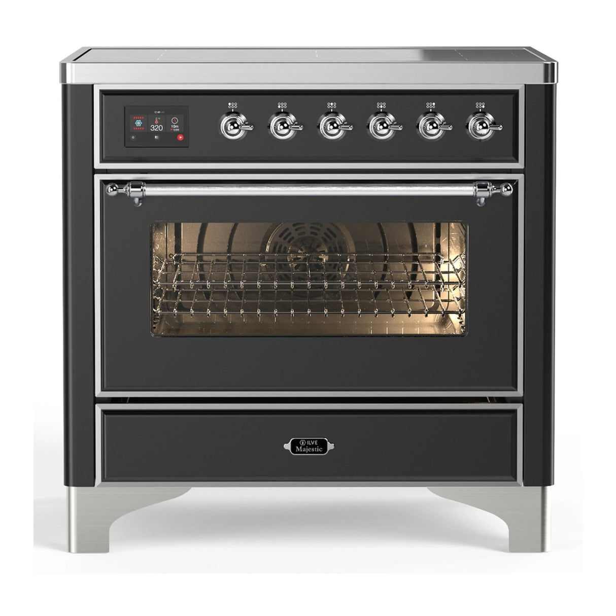 ILVE Majestic III 36-Inch Induction Range with 6 Induction Elements and Triple Glass Door Electric Oven in Matte Graphite with Chrome Trim (UMIB36NR3MGC)