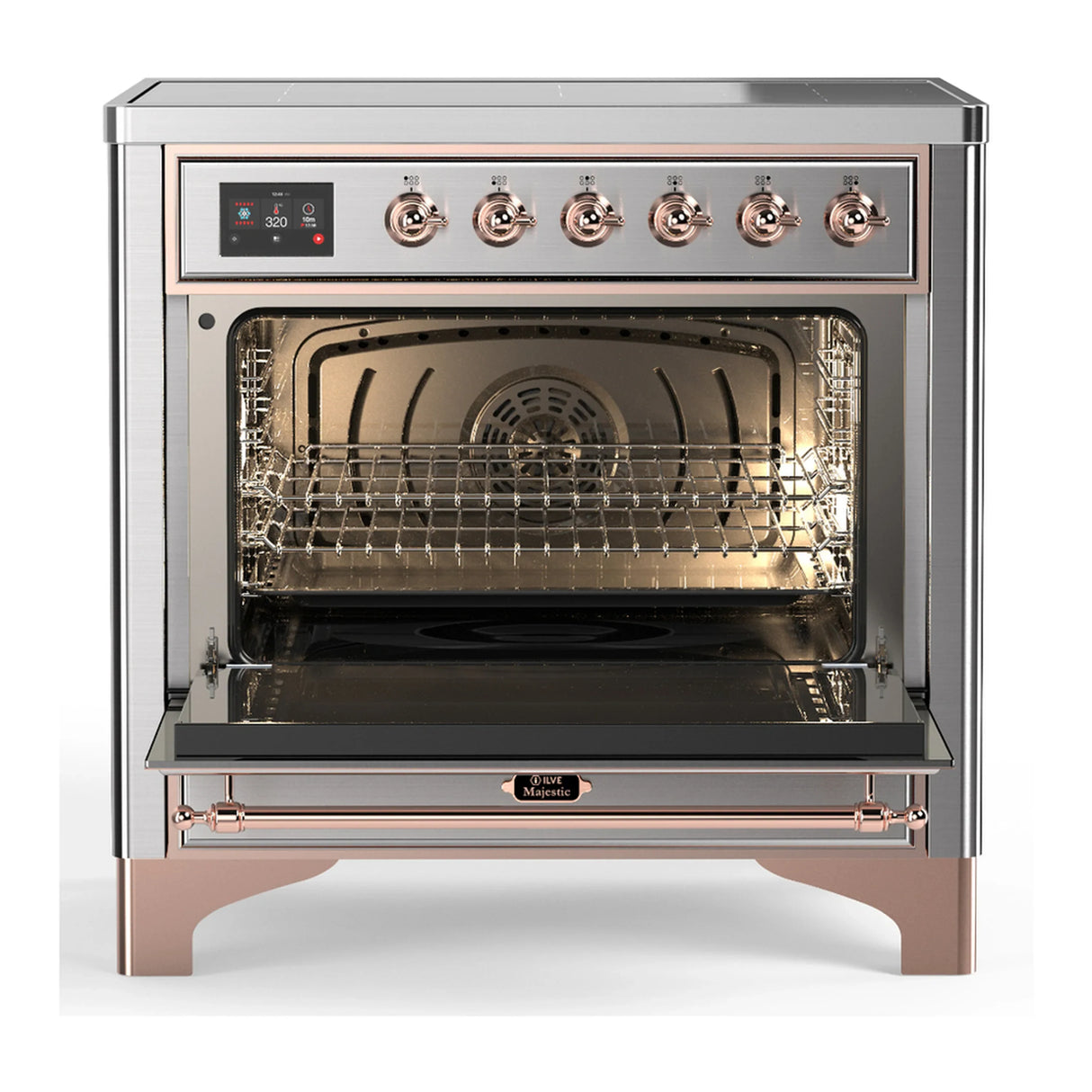ILVE Majestic III 36-Inch Induction Range with 6 Induction Elements and Triple Glass Door Electric Oven in Stainless Steel with Copper Trim (UMIB36NR3SSP)