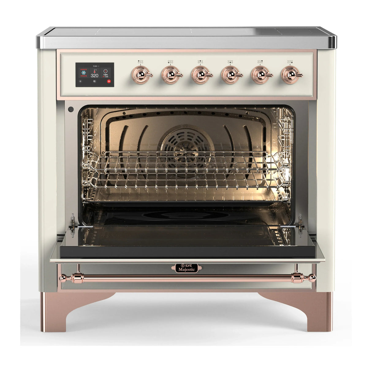 ILVE Majestic III 36-Inch Induction Range with 6 Induction Elements and Solid Door Electric Oven in Antique White with Copper Trim (UMIB36QNR3AWP)