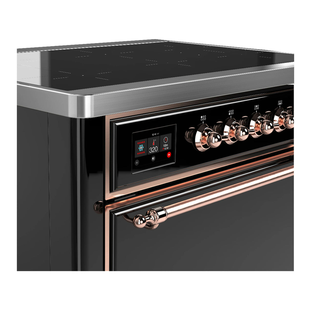 ILVE Majestic III 36-Inch Induction Range with 6 Induction Elements and Solid Door Electric Oven in Glossy Black with Copper Trim (UMIB36QNR3BKP)