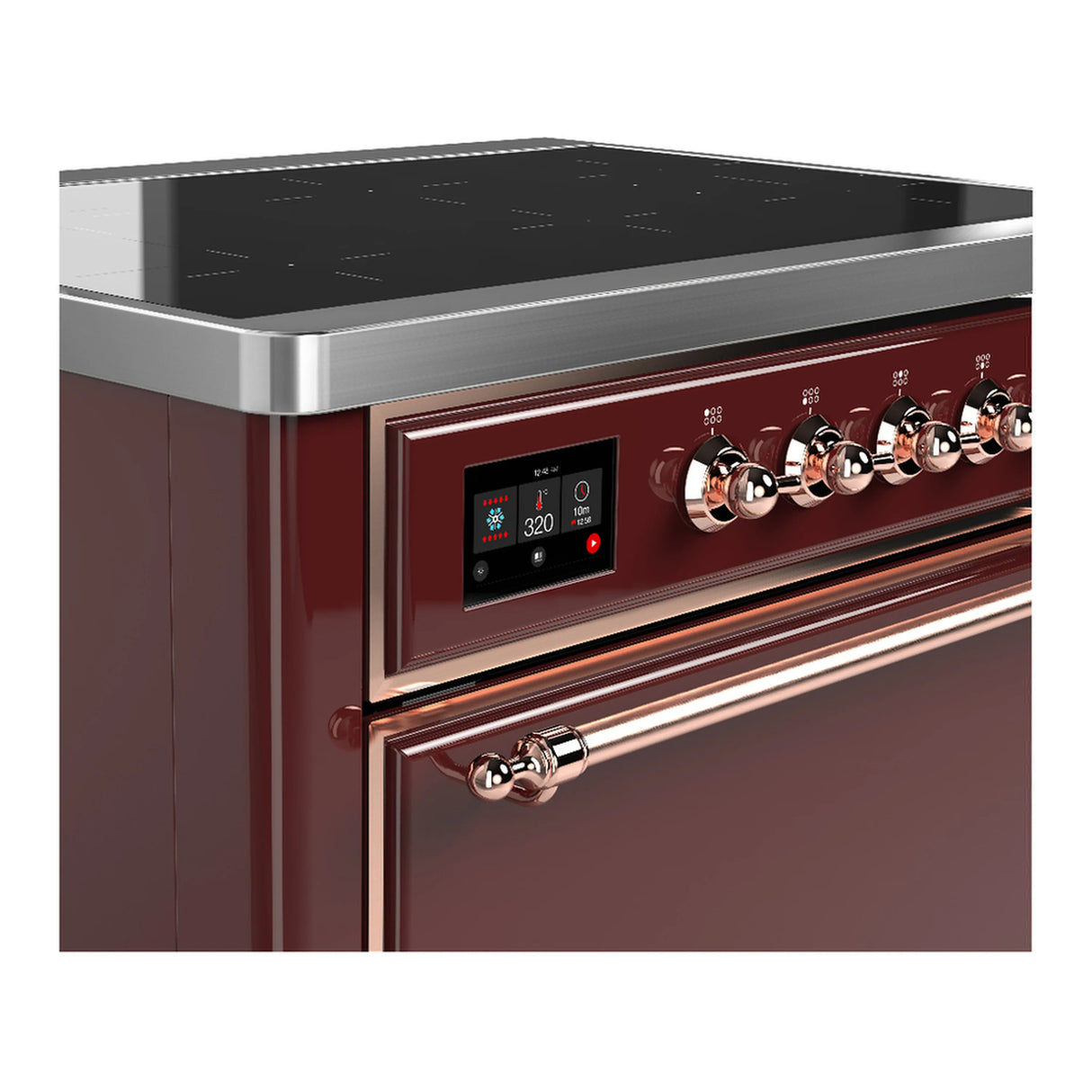 ILVE Majestic III 36-Inch Induction Range with 6 Induction Elements and Solid Door Electric Oven in Burgundy with Copper Trim (UMIB36QNR3BUP)