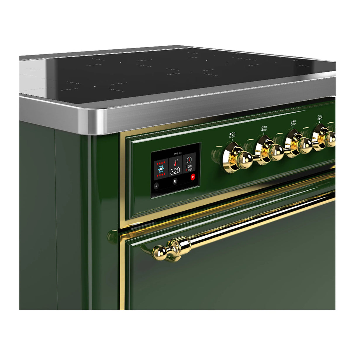 ILVE Majestic III 36-Inch Induction Range with 6 Induction Elements and Solid Door Electric Oven in Emerald Green with Brass Trim (UMIB36QNR3EGG)
