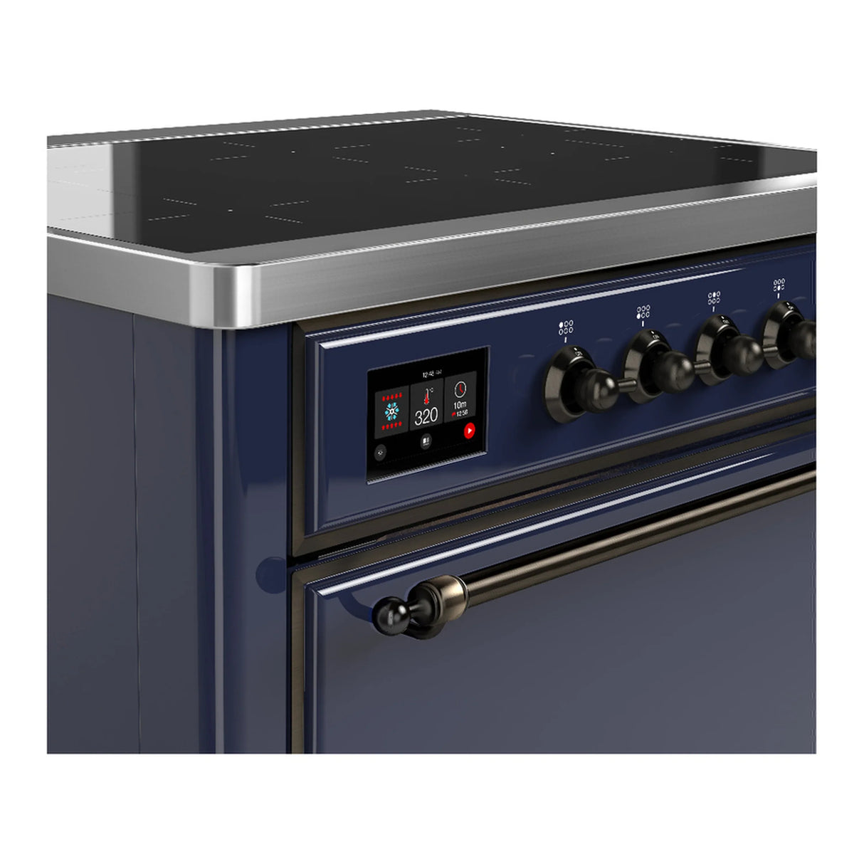 ILVE Majestic III 36-Inch Induction Range with 6 Induction Elements and Solid Door Electric Oven in Mightnight Blue with Burnished Trim (UMIB36QNR3MBB)