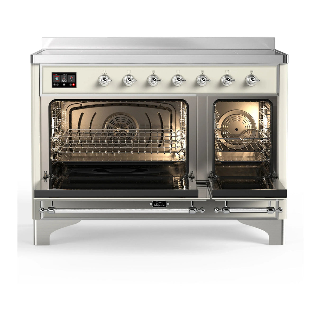 ILVE Majestic III 48-Inch Induction Range with 6 Induction Elements and Triple Glass Door Electric Oven in Antique White with Chrome Trim (UMIB48NR3AWC)