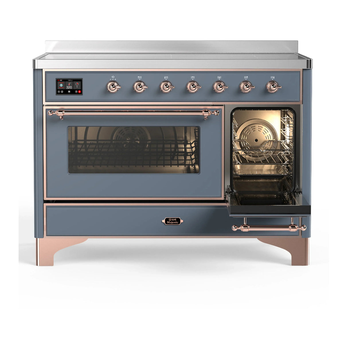 ILVE Majestic III 48-Inch Induction Range with 6 Induction Elements and Triple Glass Door Electric Oven in Blue Grey with Copper Trim (UMIB48NR3BGP)