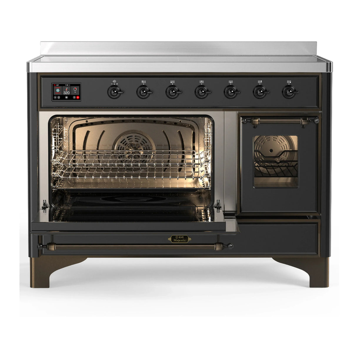 ILVE Majestic III 48-Inch Induction Range with 6 Induction Elements and Triple Glass Door Electric Oven in Matte Graphite with Burnished Trim (UMIB48NR3MGB)