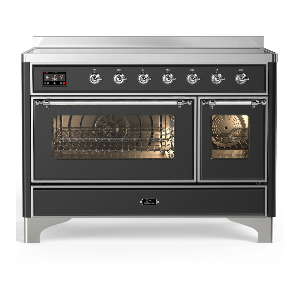 ILVE Majestic III 48-Inch Induction Range with 6 Induction Elements and Triple Glass Door Electric Oven in Matte Graphite with Chrome Trim (UMIB48NR3MGC)
