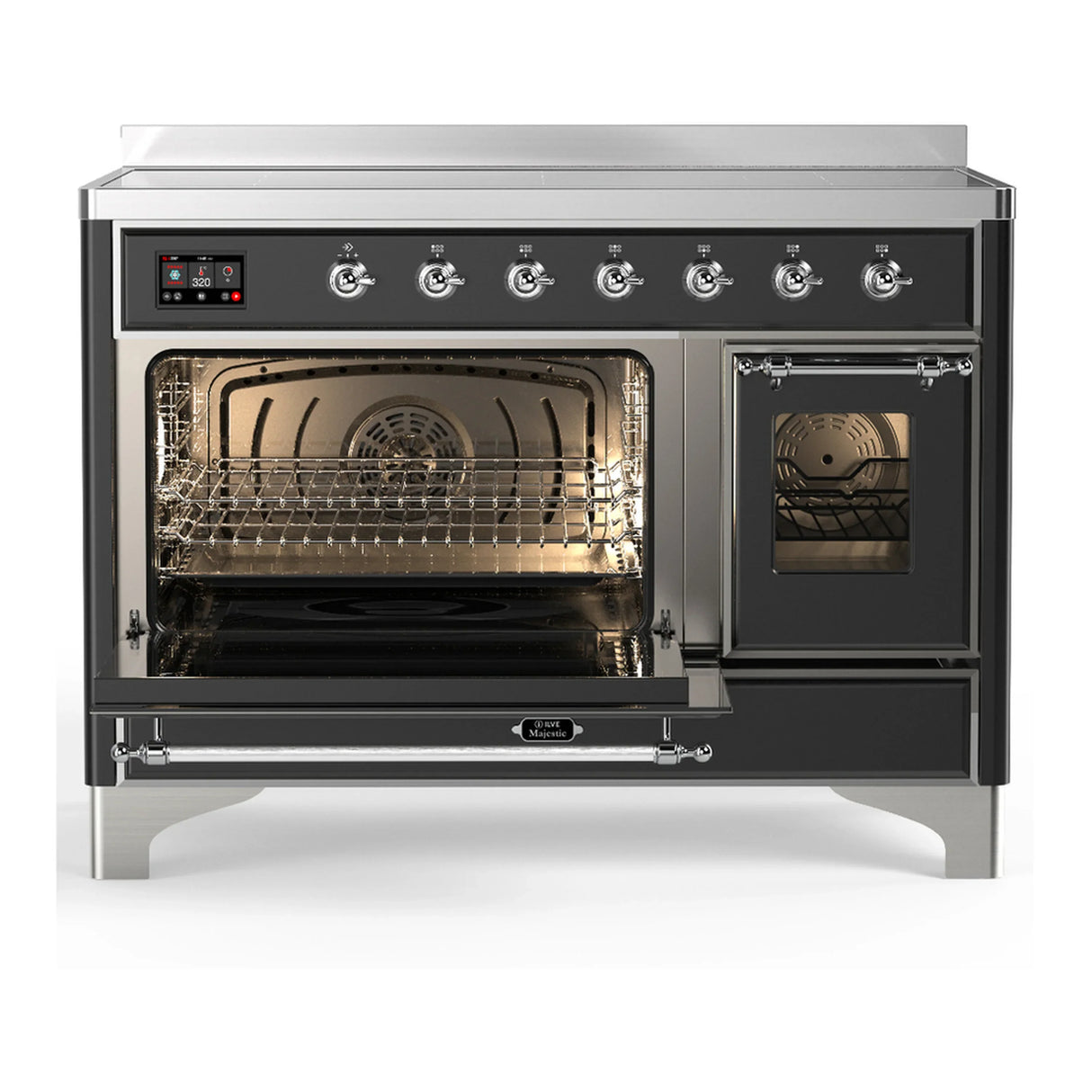 ILVE Majestic III 48-Inch Induction Range with 6 Induction Elements and Triple Glass Door Electric Oven in Matte Graphite with Chrome Trim (UMIB48NR3MGC)