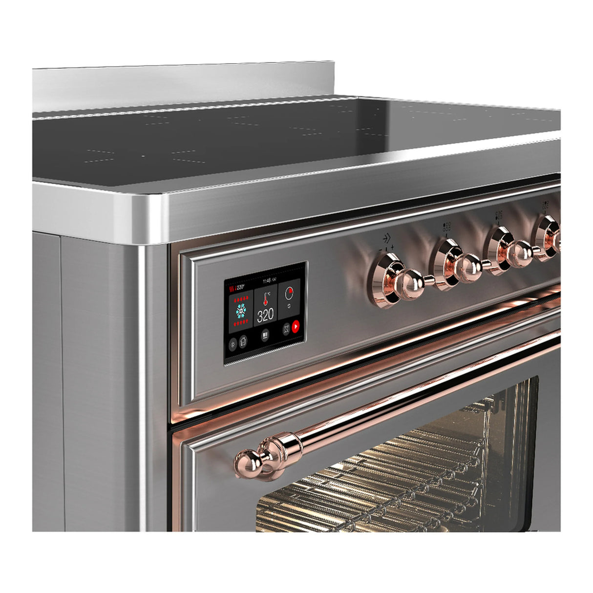 ILVE Majestic III 48-Inch Induction Range with 6 Induction Elements and Triple Glass Door Electric Oven in Stainless Steel with Copper Trim (UMIB48NR3SSP)