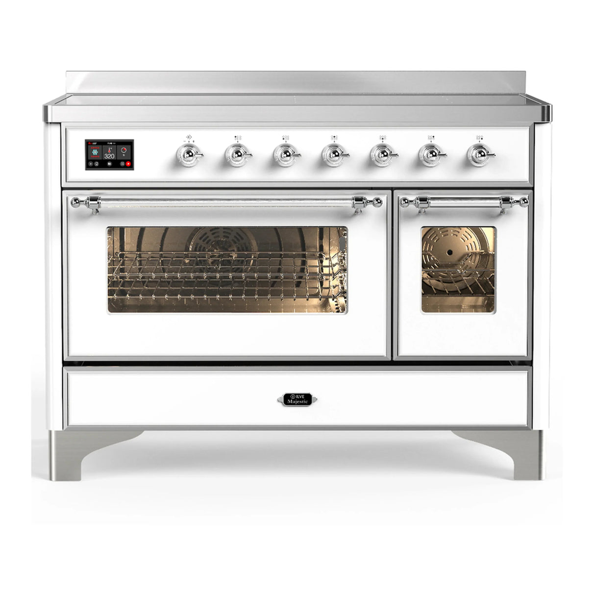 ILVE Majestic III 48-Inch Induction Range with 6 Induction Elements and Triple Glass Door Electric Oven in White with Chrome Trim (UMIB48NR3WHC)
