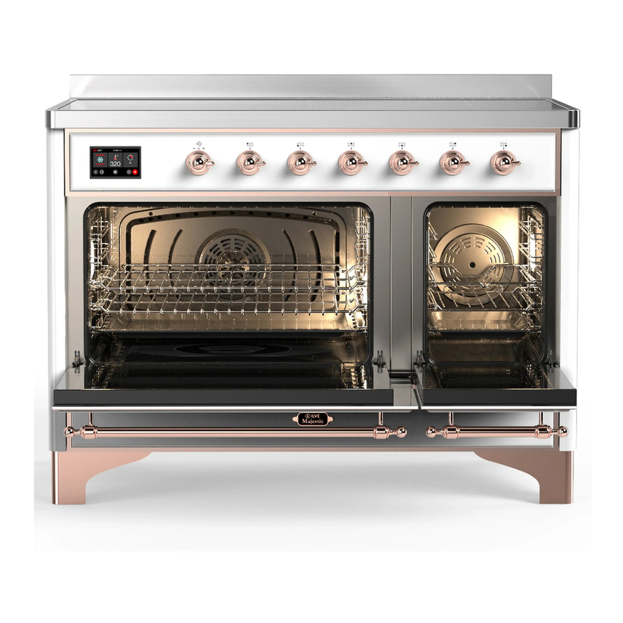 ILVE Majestic III 48-Inch Induction Range with 6 Induction Elements and Triple Glass Door Electric Oven in White with Copper Trim (UMIB48NR3WHP)