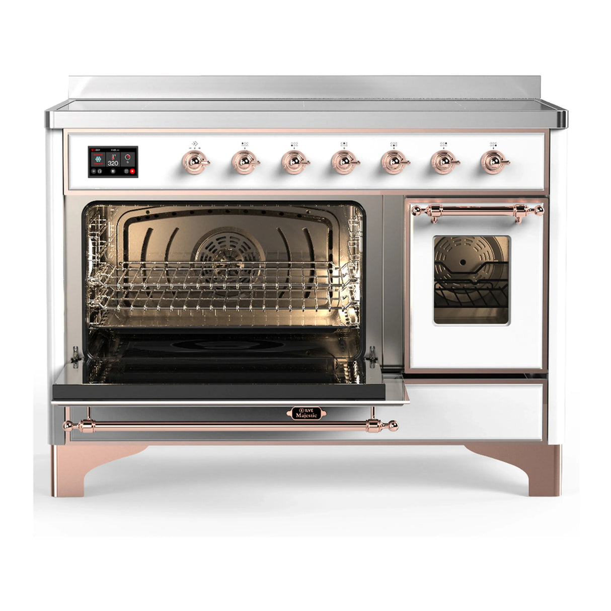 ILVE Majestic III 48-Inch Induction Range with 6 Induction Elements and Triple Glass Door Electric Oven in White with Copper Trim (UMIB48NR3WHP)